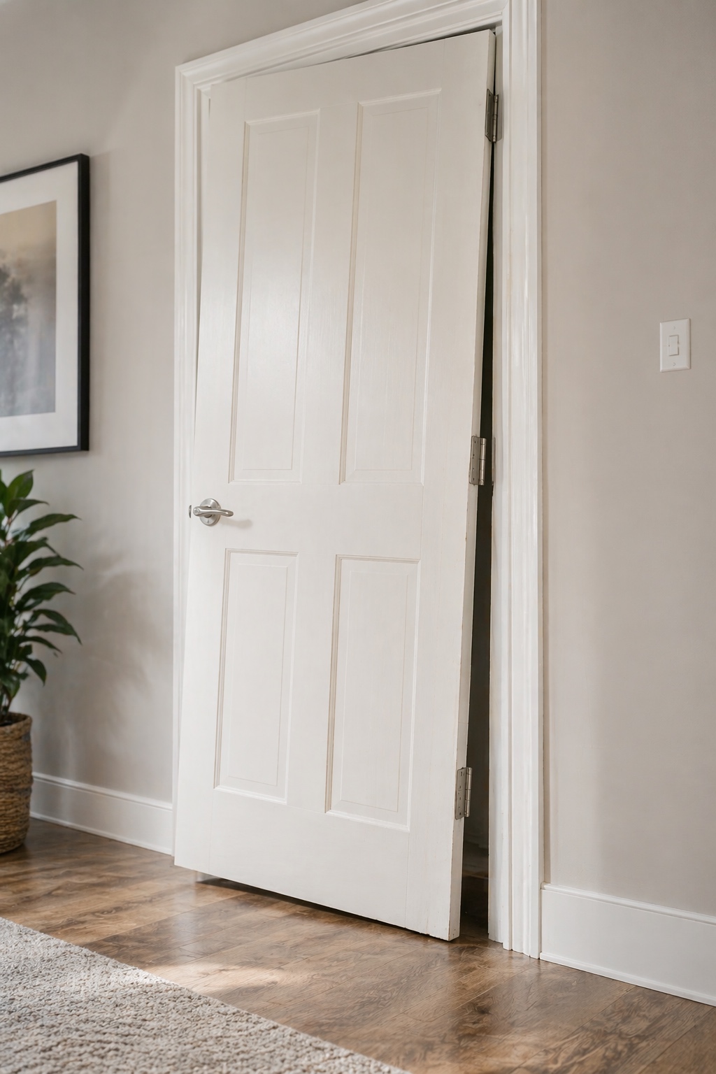 Door and window adjustment service Ipswich Suffolk - misaligned door showing hinge adjustment needed